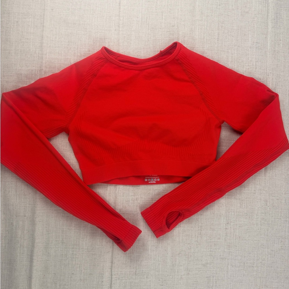 Red Long Sleeve Crop Top